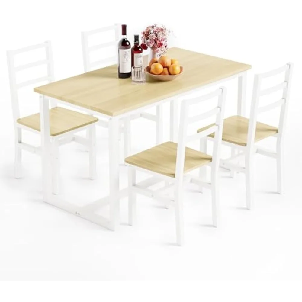 Dining Table Set for 4, Solid Wood, Kitchen Table and Chairs Set, Farmhouse Dinette Set