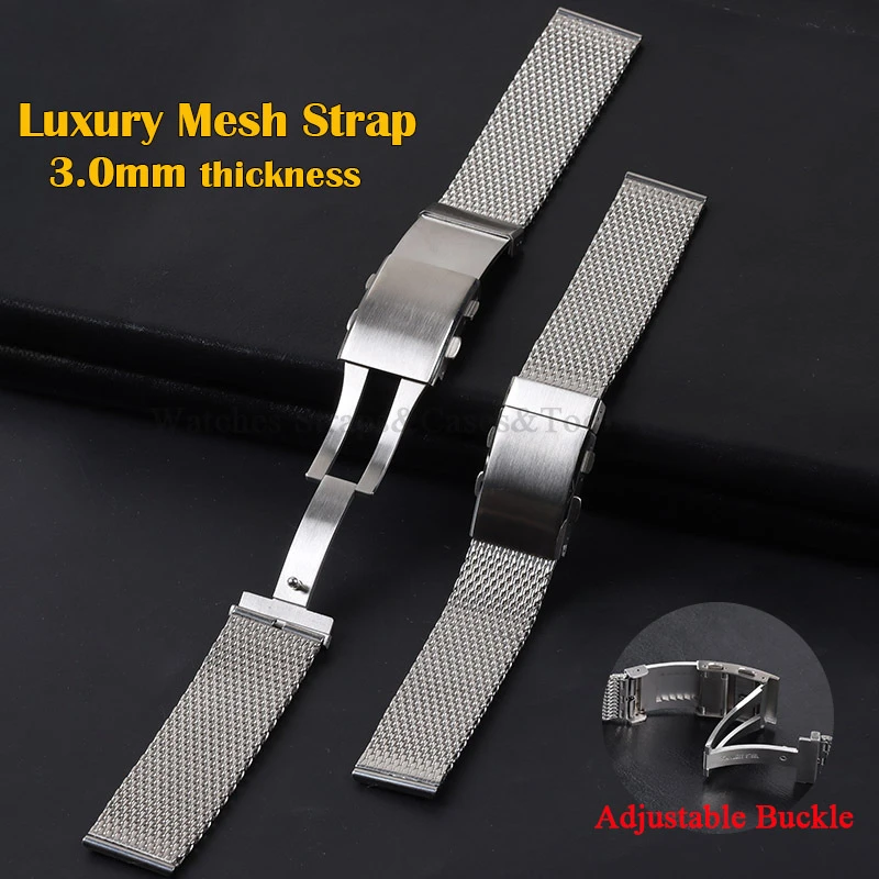 Milanese Mesh Bracelet 3mm Thickness 18/20mm 22mm for Omega Band 316L Adjustable Folding Buckle Men Luxury Steel Metal Wristband