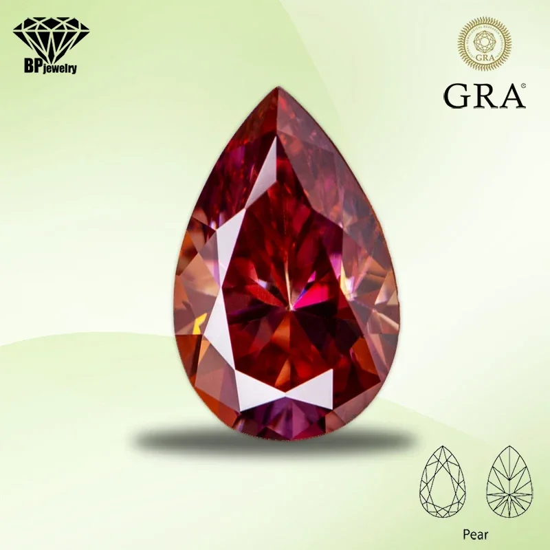 

Watermelon Red Color Moissanite Stone Pear Cut Lab Grown Diamond Gemstone for Charms Women Jewelry Making with GRA Certificate