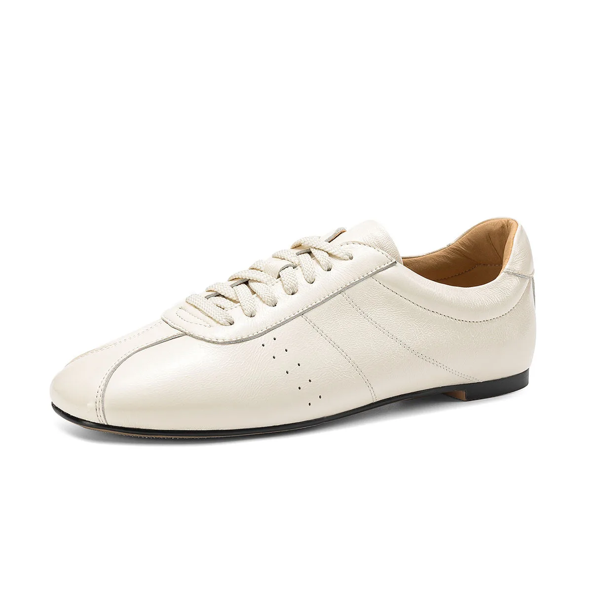 new beige inner height increase German training shoes soft sheepskin cross lace casual flat single shoes women's large size