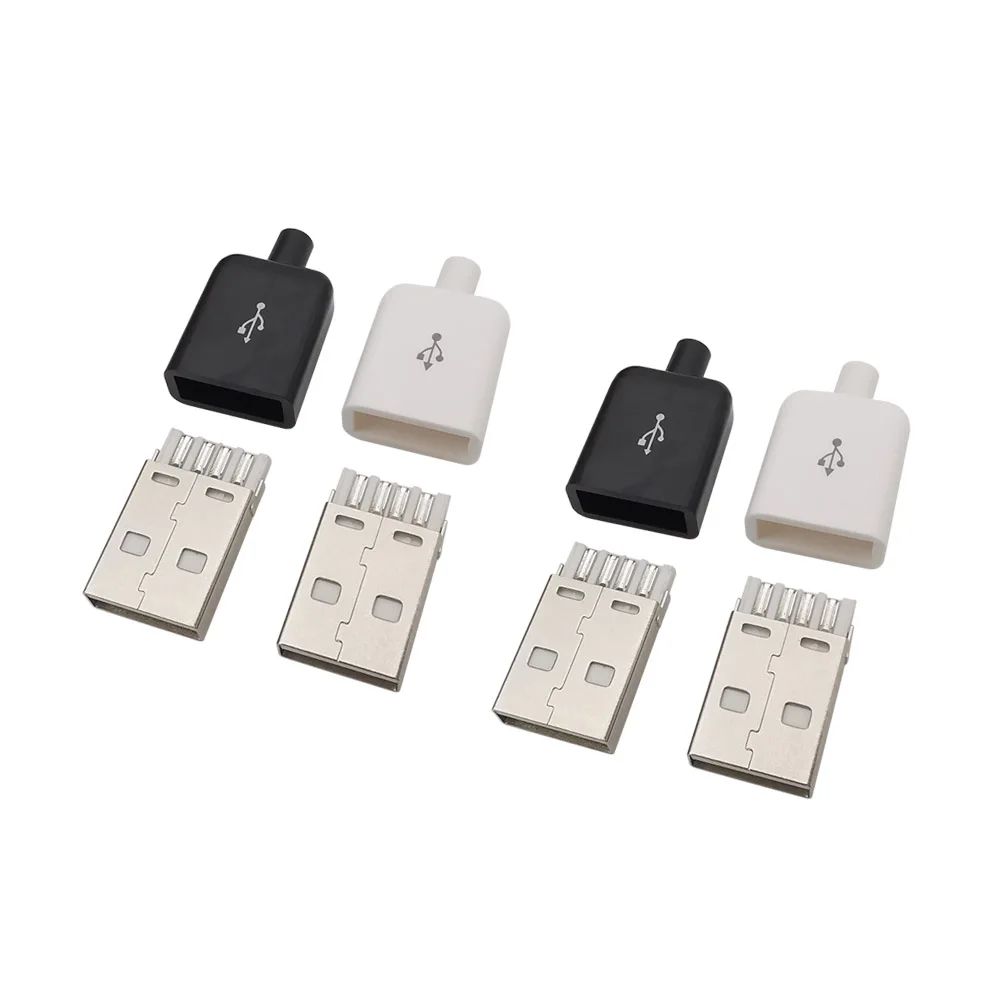 5/10Pcs Type A USB 2.0 Connector 4 Pin Male Plug Socket Adapter Plastic Shell Solder Type Black White