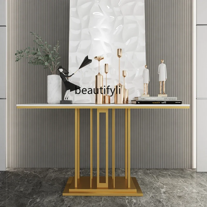 

HModern simple stainless steel entrance table, living room entry marble entrance table, hotel entrance cabinet