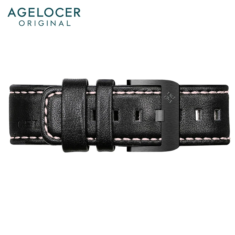 AGELOCER Original Brand Racing Watch Watchband width 26mm Black Rubber Strap Leather Strap 316L Stainless Steel Buckle