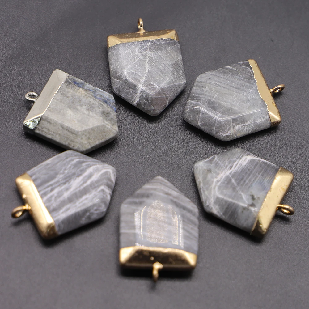 Natural Stone Arrow Pendant Gold Necklace Green Aventurine Rose Quartz Turquoise Reiki Charm DIY Accessories Jewelry Making 6Pcs