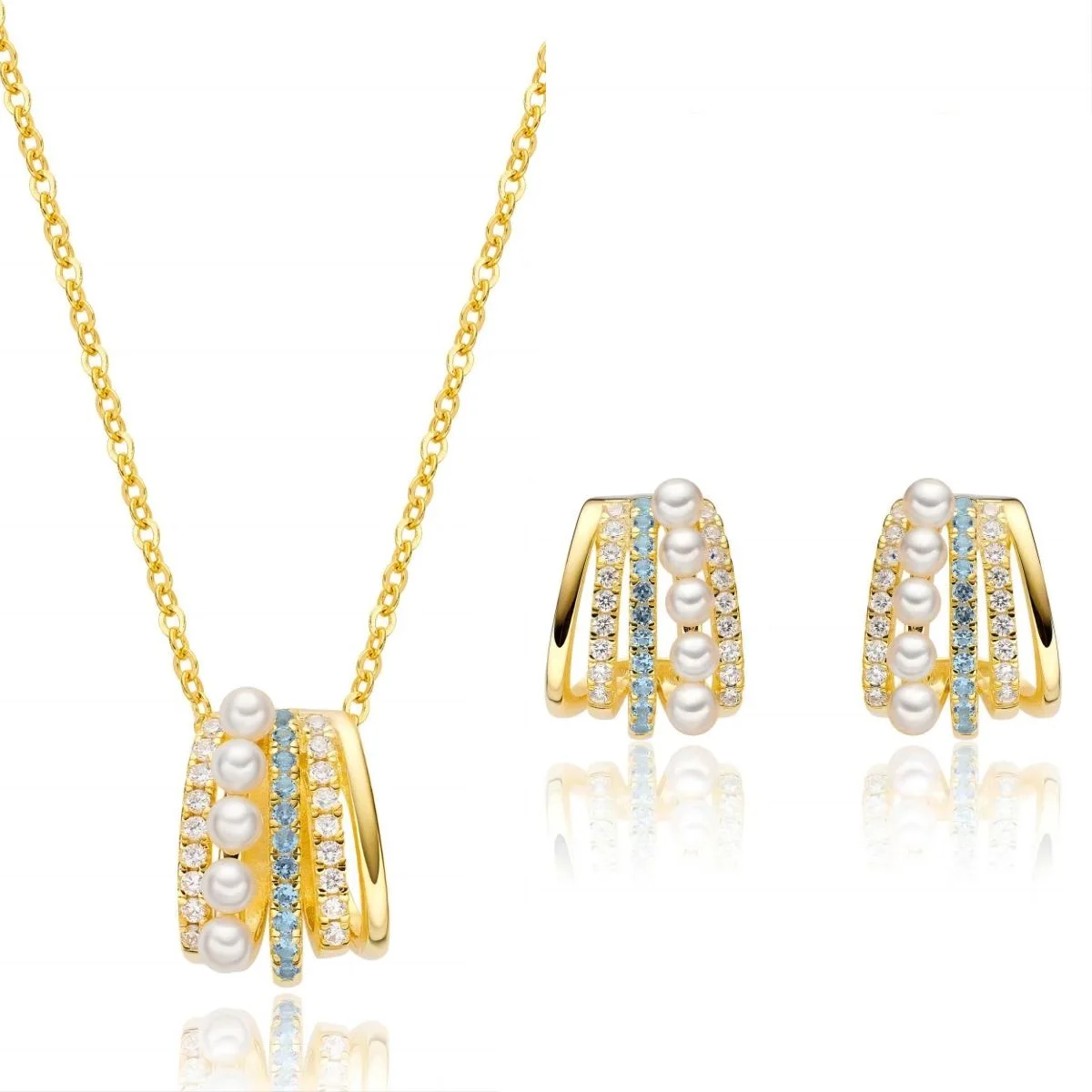 

VANA Zircon Pearl Hypoallergenic Retro 925 Sterling Silver Fine 14K Gold Plated Chain Jewelry Necklaces And Earring Sets