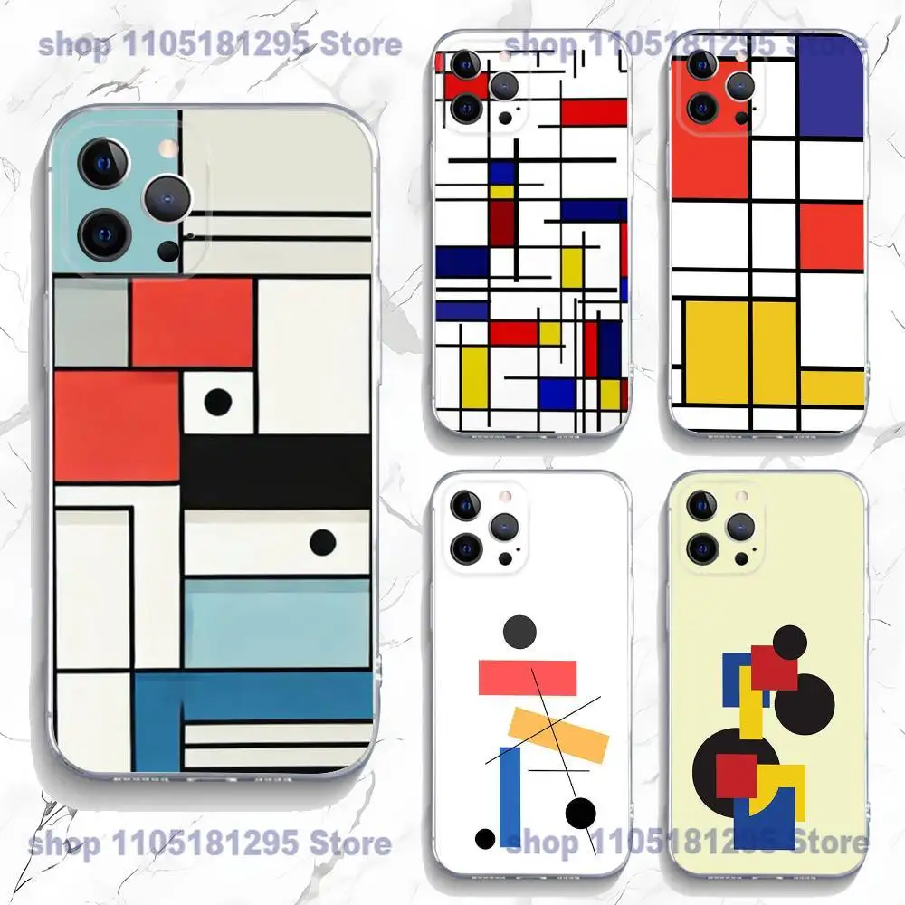 

TOPLBPCS Mondrian Grid Phone Case For iPhone 17,16,15,14,13,12,11 Plus,Pro,Max,XR,Plus,E,Mini Transparent Soft Cover