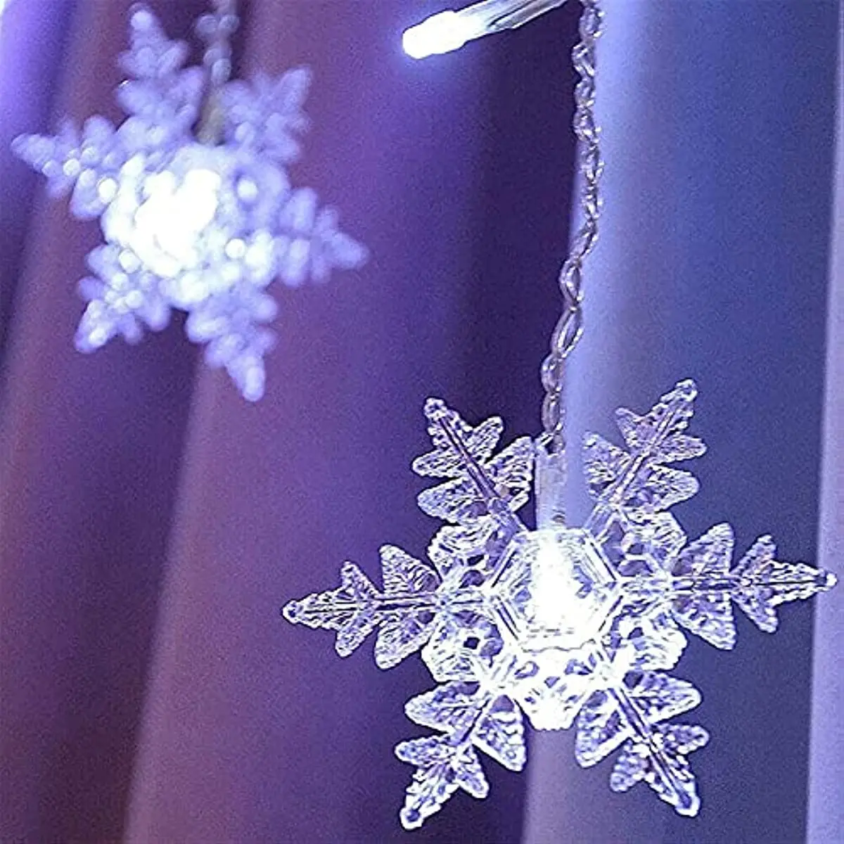 Led Snowflake Curtain String Lights Plug-In Memory Window Lights With 8 Modes For Christmas Curtain Garlands Icicle Fairy Lights