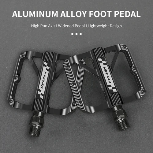 Pedales de bicicleta YIQUAN: husillo Chromoly + eje de acero boro, rodamientos DU duales, plataforma antideslizante de 9,5x10,7 cm con 12 pines (283 g/par)