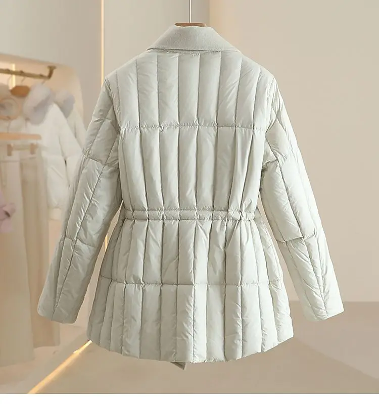 Winter New Women's Down Jacket Commuter Suit Collar Splicing White Duck Velvet Strap Jacket