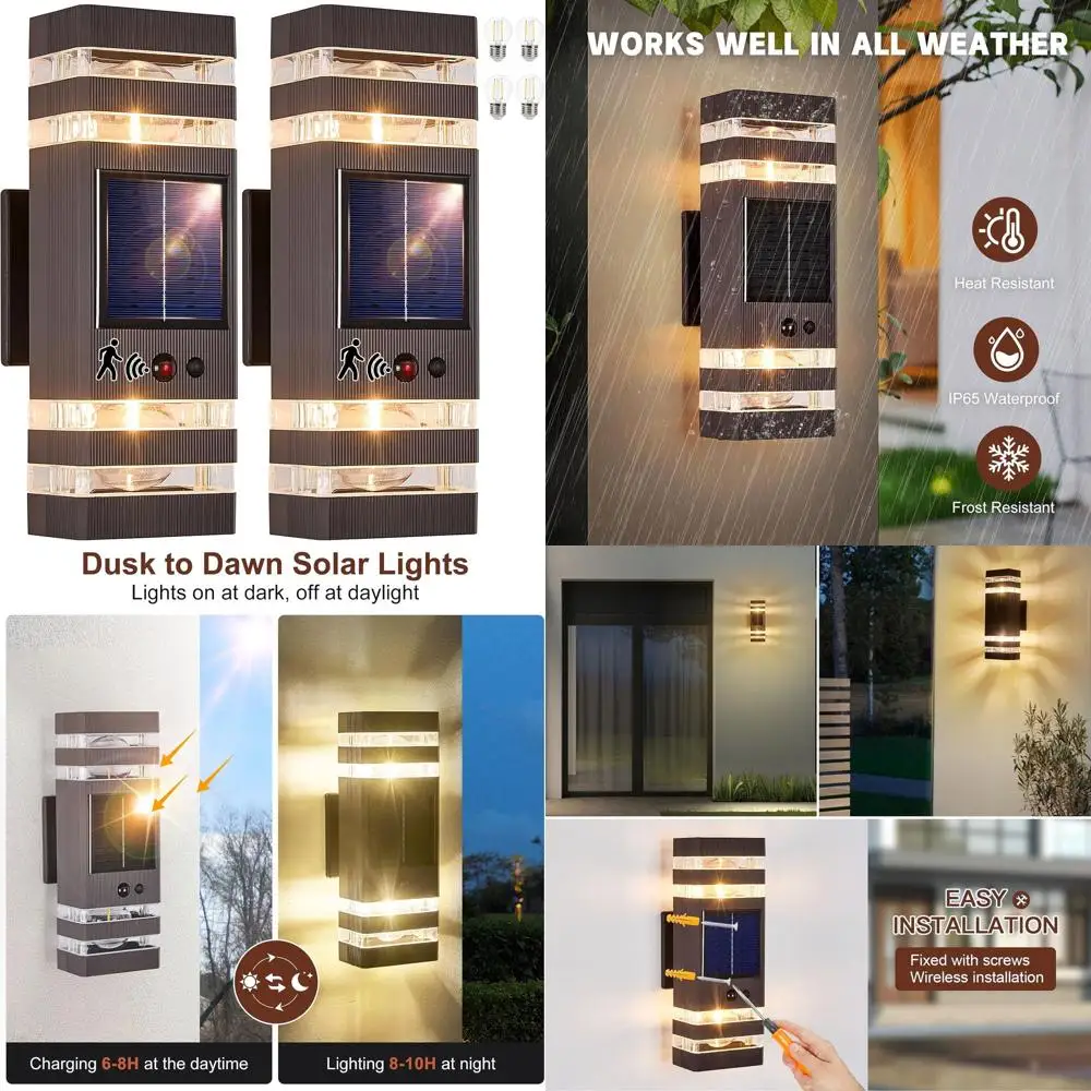 

Solar Outdoor Wall Lights - Oil Rubbed Bronze, 3-Mode Sensor, 3000K Warm Light, 500 Lumens, Modern for Home & Garage
