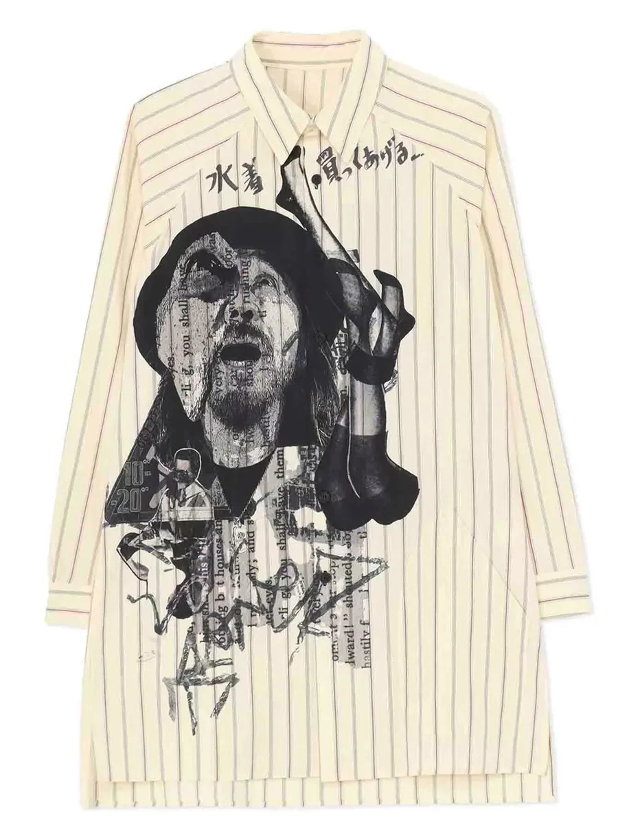 YAMAMOTO-camisa listrada para homens, camisa à moda vintage, estilo oversize, alta qualidade, 2024