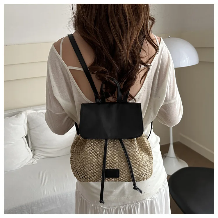 

Straw-woven backpacks for women's fashionable travel bags and small woven backpacks