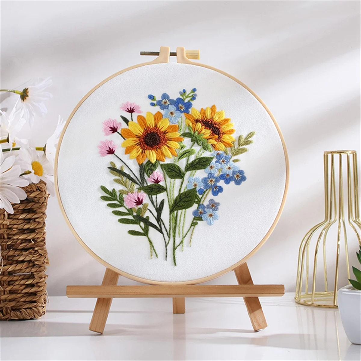 5 Sets Embroidery Kit for Beginners Adults , Includes Stamped Flower Pattern, Hoop, Color Threads, Tools