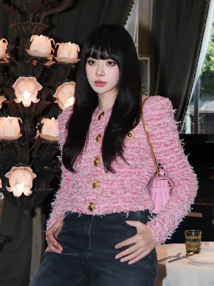 Eza Nevjrh Roze ort Gebreide Trui Jas Dames Ele Sle Thiened Bloemenpatroon Rechte Buis Lange Sve Top