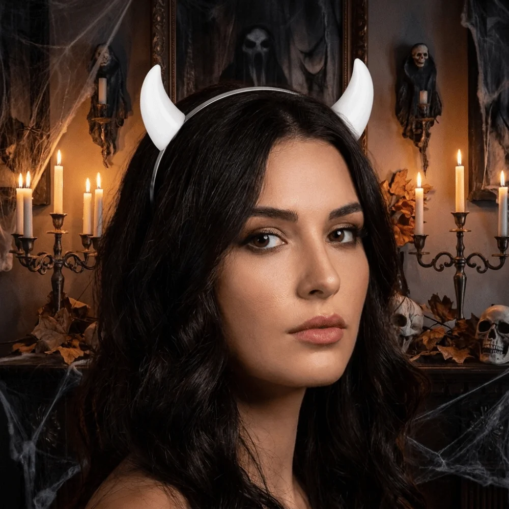 Gothic Animal Devil Horn Hairband Glossy Resin Ox Horn Hair Clips Lightweight Hair Hoop Anime Headband Costume Party