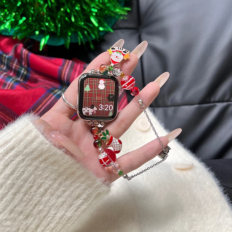 Браслет с бусинами допамина для Apple Watch Band 40 мм 45 мм 44 мм 49 38 41, металлический ремешок для IWatch Series 9 8 7 6 SE 5 4, Рождественский браслет