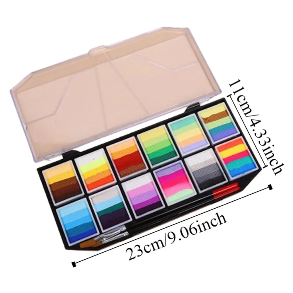 طقم طلاء الوجه للجسم مخطط بألوان قوس قزح، أداة مكياج مقاومة للماء للهالوين تدوم طويلاً وسهلة التنظيف