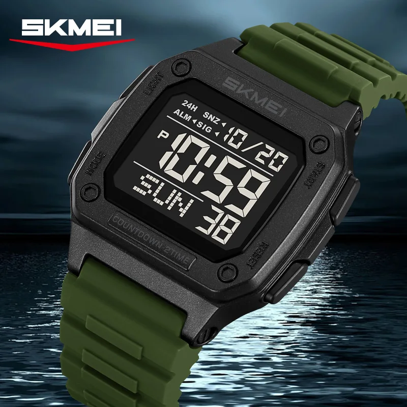 SKMEI 2456 Fashion Digital New Watch for Men Alarm Retro Sport Electronic Wristwatch LED Countdown Hand Clock Reloj Masculino