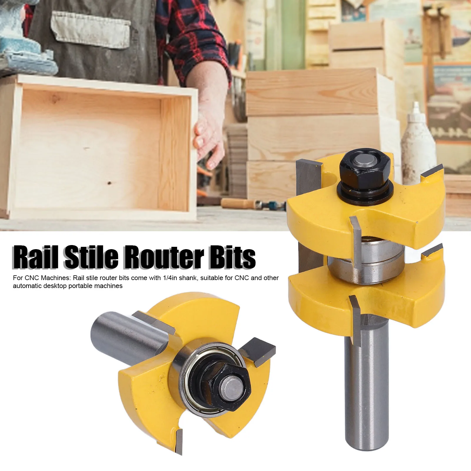 

T Shape Router Bit Wood Milling Cutter T Shape 3 Teeth 2 Bearing Woodworking Milling Cutter 1/2in Shank Tongue Router Bit