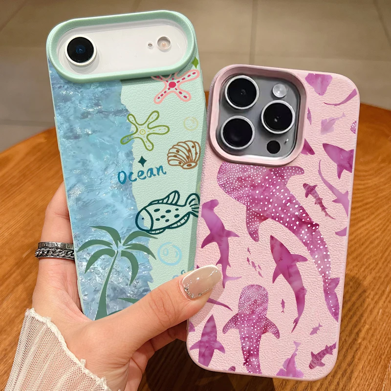 Jellyfish Whale Print Phone Case For iPhone 17e 17 Pro Max 16 15 14 13 Pro Max 16e 11 Shockproof Soft TPU Leather Texture Cover