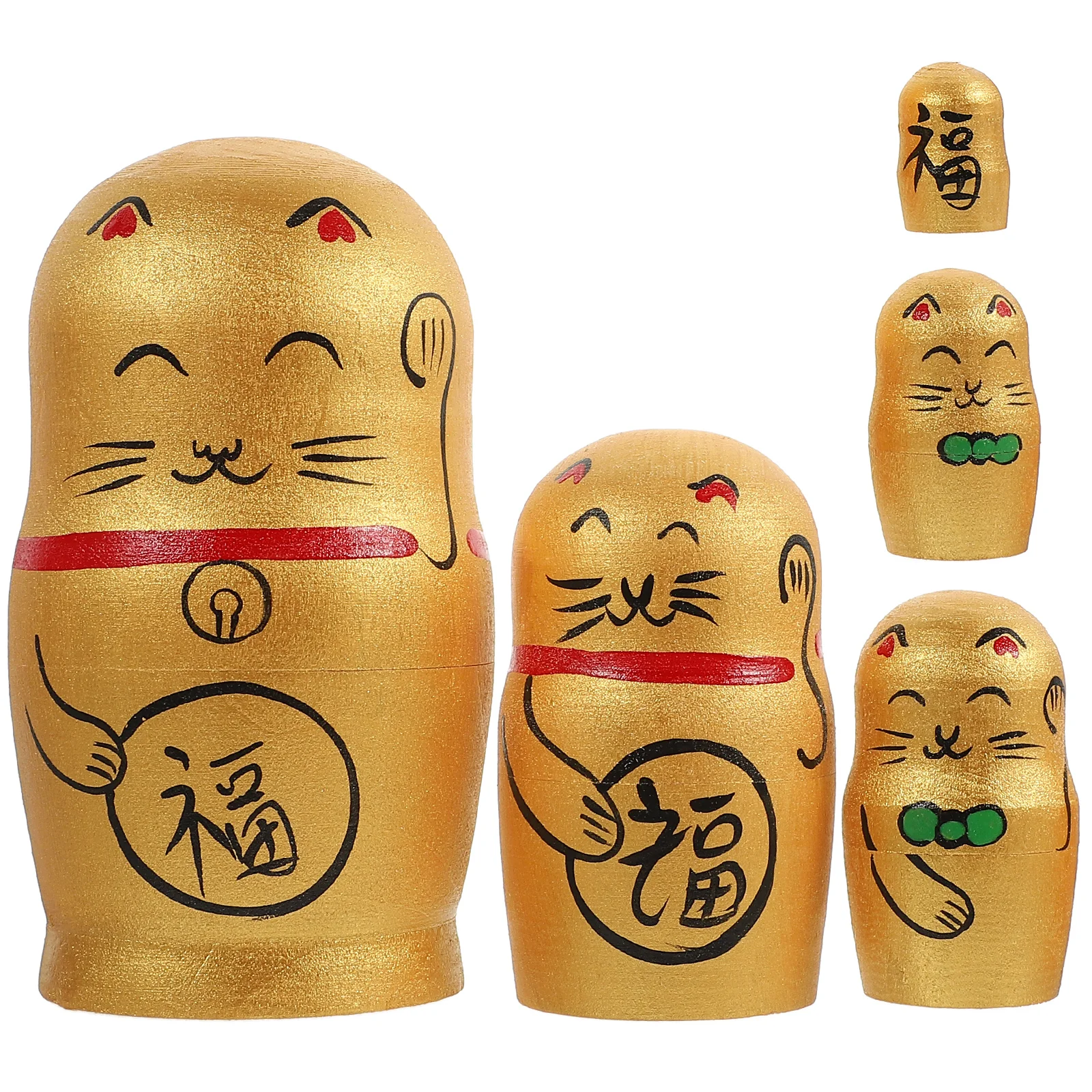 

1 Set Russian Nesting Decorative Wooden Cartoon Stackable Playthings Home Party Decor Festival Gift Cat Design Kids Wood Craft