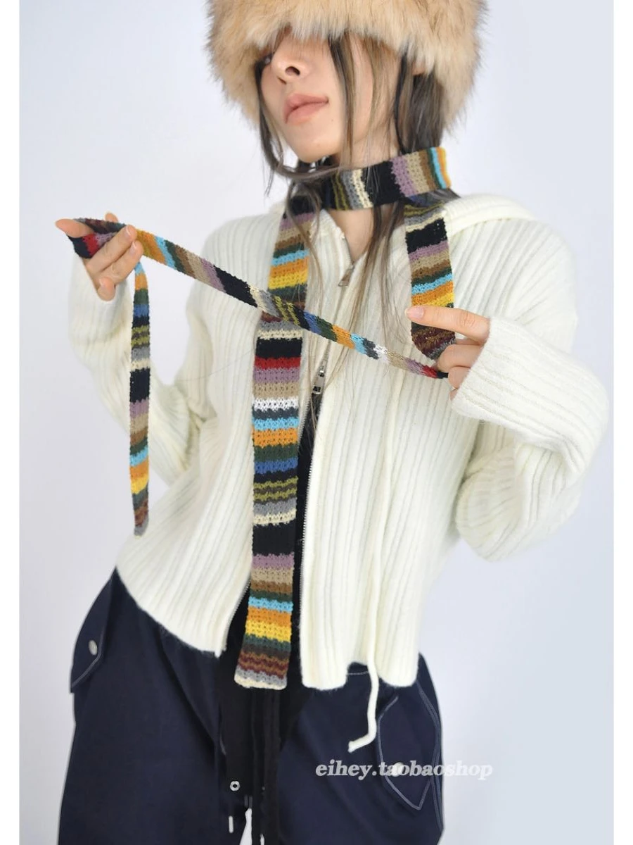 خمر Harajuku قوس قزح نسج التباين اللون شريط وشاح محبوك شتاء جديد الموضة الفاخرة مصمم Bufandas Invierno Mujer