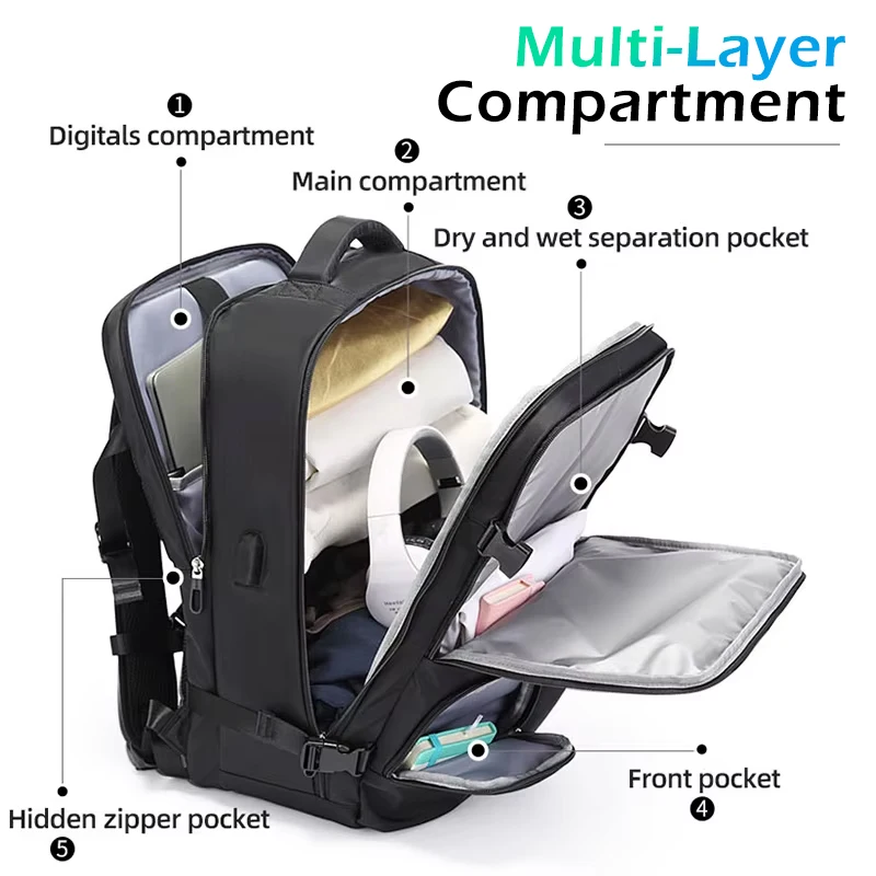 BANGE 15.6 حقيبة ظهر للكمبيوتر المحمول للسفر للرجال متعددة الوظائف مع USB، قماش مقاوم للماء، مناسبة للتنقل اليومي