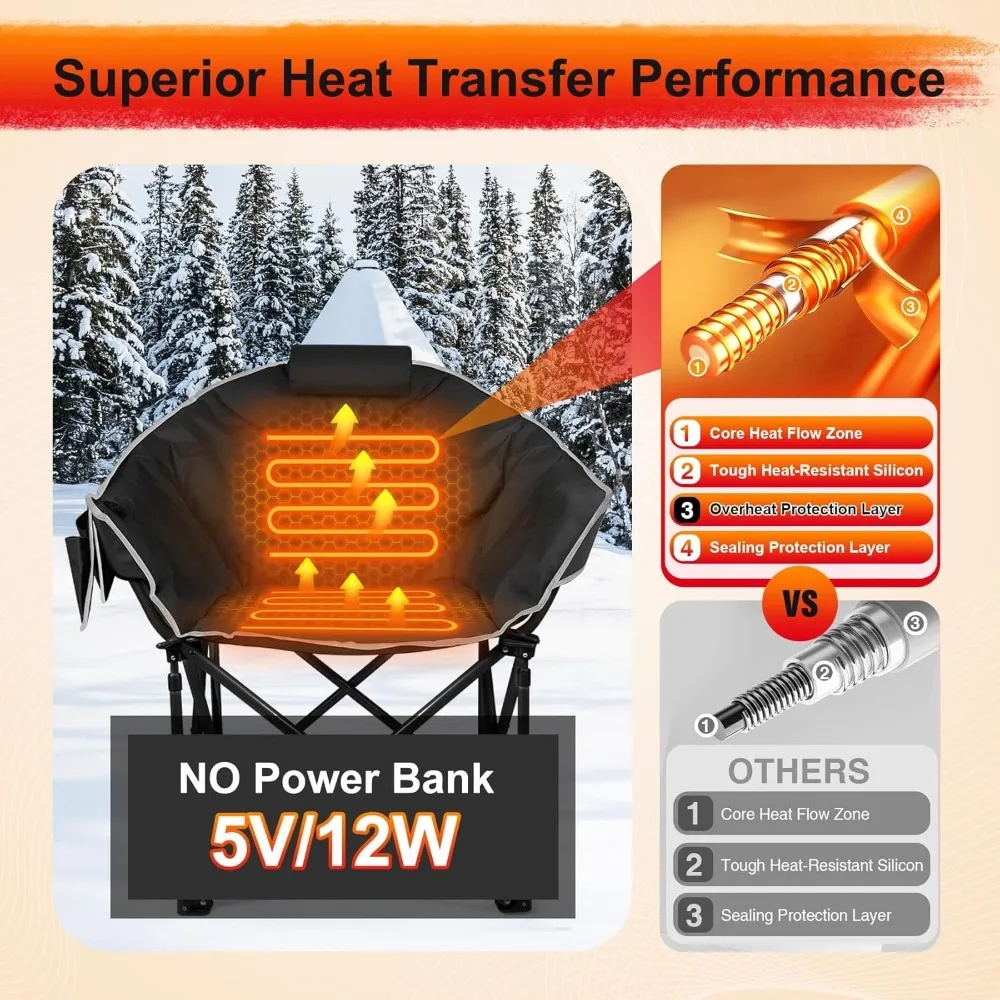 Chaise de camping chauffante surdimensionnée de luxe avec température réglable pour les activités de plein air