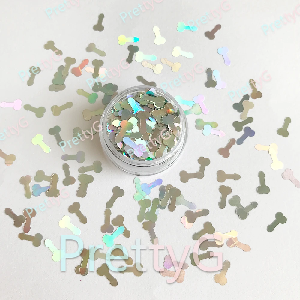 PrettyG 1 Box 8mm Small Man Penis Dicks Shape Glitter Sequins Holographic Glitter for Resin DIY Making Body Art Craft Decoration