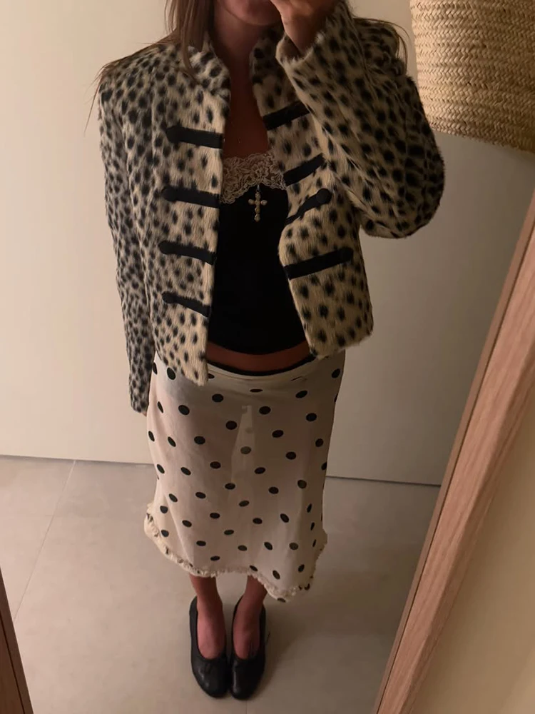 Vintage Leopard Cropped Coat Statement Trendy Faux Fur Spotted Jacket Autumn Casual Chic Fashion Women Street Outfits
