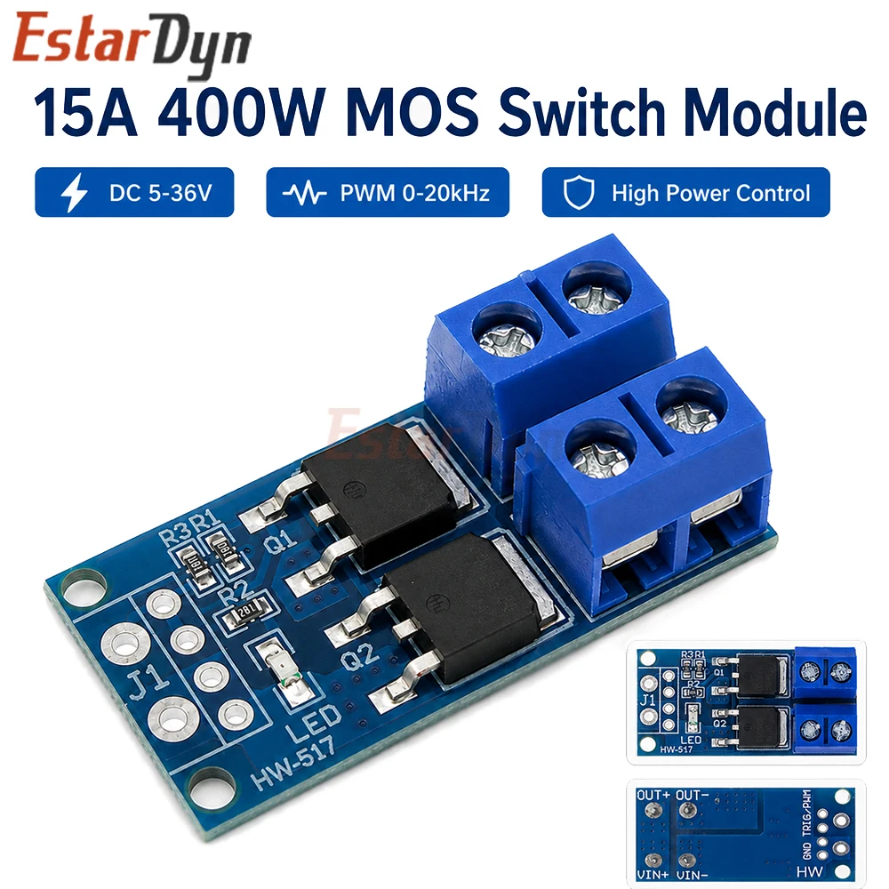 Estardyn 15A 400W MOSFET Trigger Switch Driver Module PWM Adjustable Electronic Switch Control Board DC 5V-36V