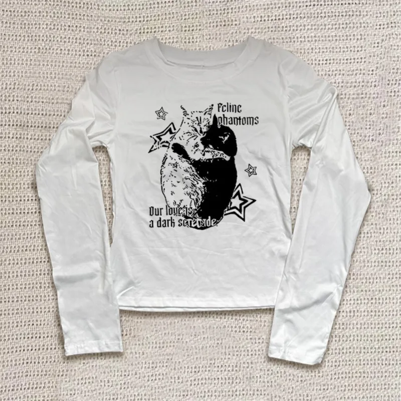 المرأة الهيب هوب 90s خمر الشرير تي شيرت الخريف الشارع الشهير مثير كم طويل القوطية سليم المحاصيل الأعلى الساخن فتاة عادية فام المحملة Y2k