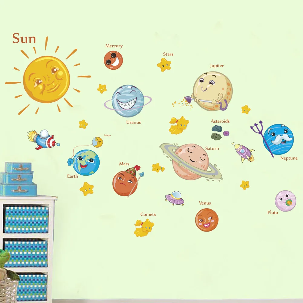 3D Cartoon eight planets luminous wall stickers PVC waterproof planetary fluorescent stickers Children\'s bedroom decoration