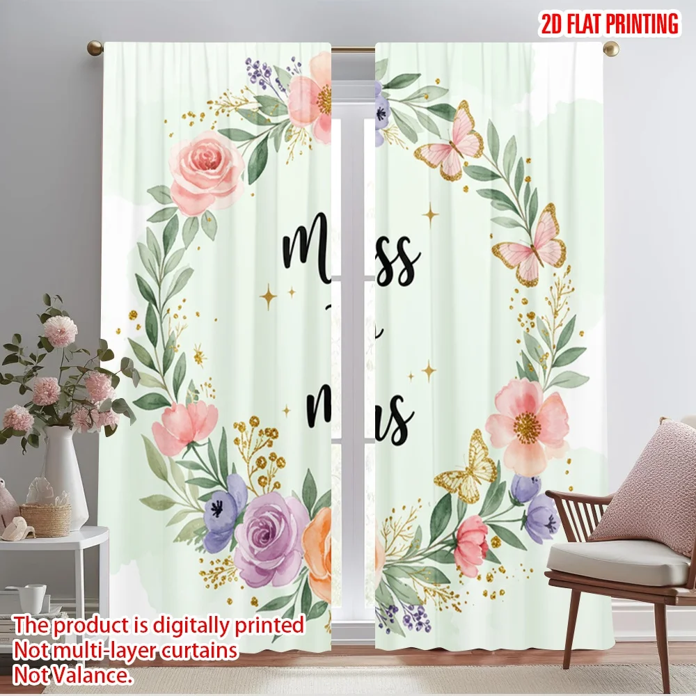 

2pcs 2D flat printing Curtains Miss to Mrs butterflies Polyester Without Electricity 0 for Indoor Celebrations Studio Window