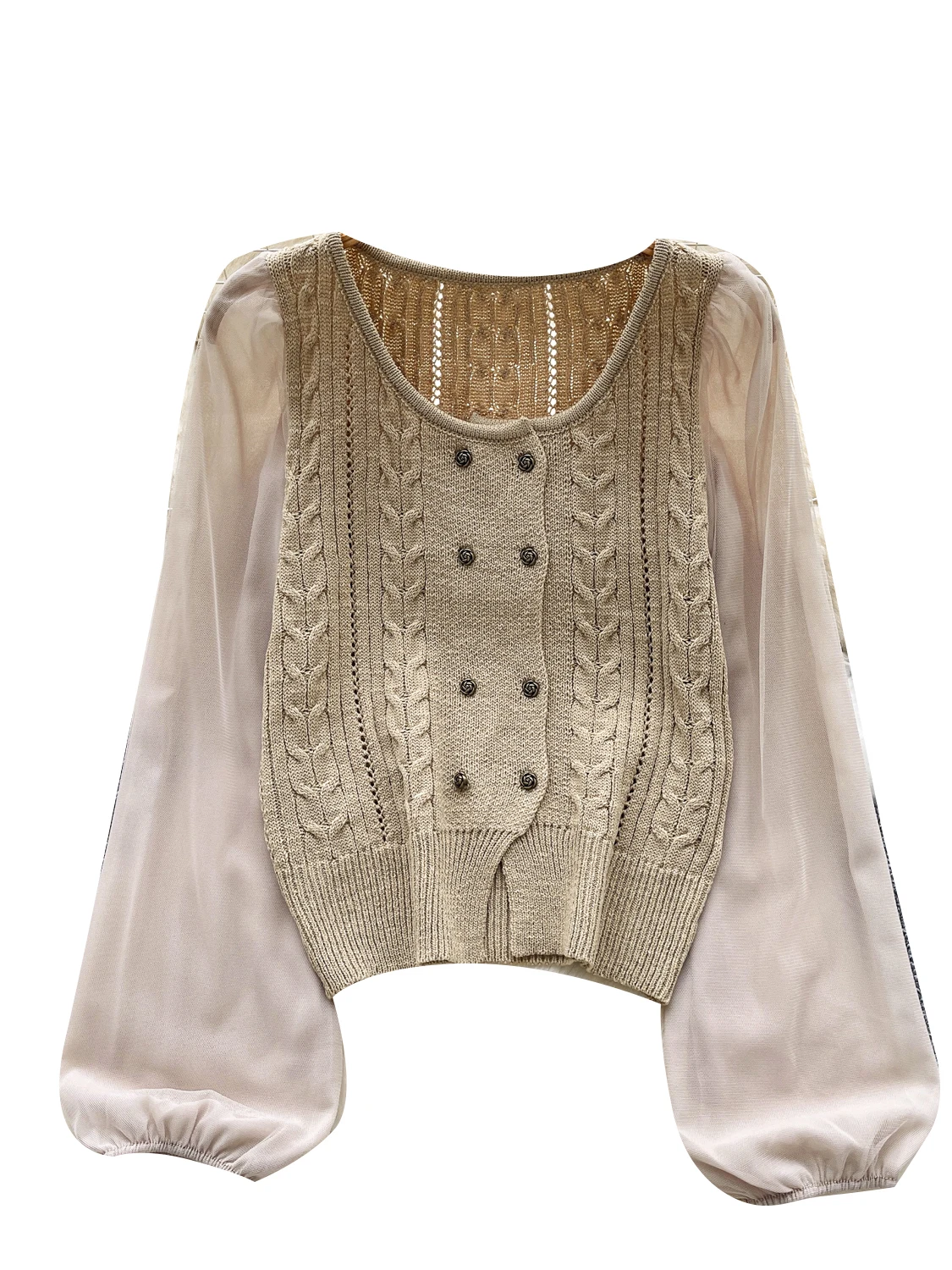 Cardigan femme chemise japon coréen Chic maille à manches longues Patchwork col rond tricoté Cardigan décontracté petit haut CG018