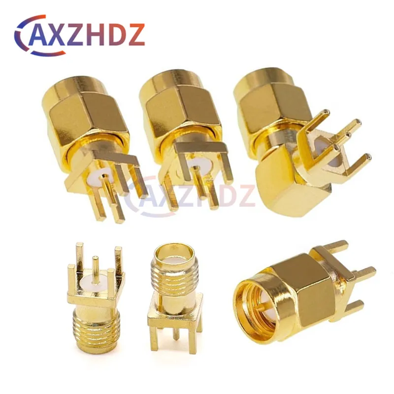 5PCS SMA Straight Connector Male Female 90 Degree Solder Edge PCB Straight Right angle Mount RF Copper Plug Socket