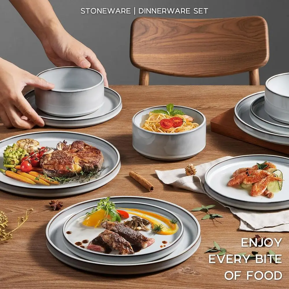 Столовая посуда из терракотового дна, набор из 12 предметов на 4 человека, керамические тарелки и миски цвета ледникового белого цвета