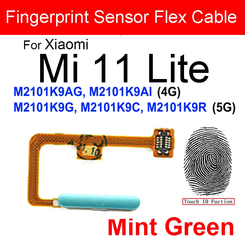 Fingerprint Sensor Flex Cable For Xiaomi Mi 11 Lite M2101K9AG Mi 11 Lite 5G M2101K9G Home Touch ID Flex Ribbon With Power Button