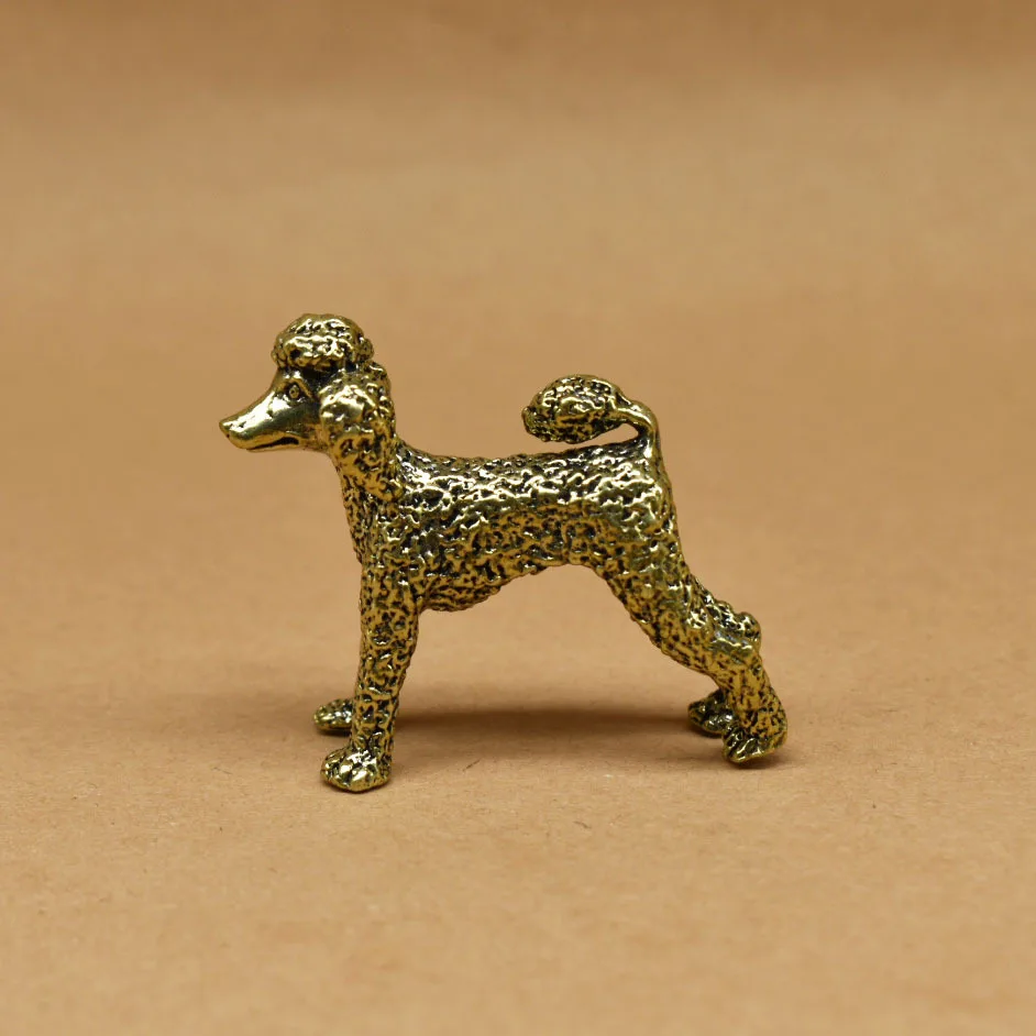 Retro Brass Poodle Figurine Metal Mini Dog Statue Desktop Decoration Animal Collectible Ornament Gift