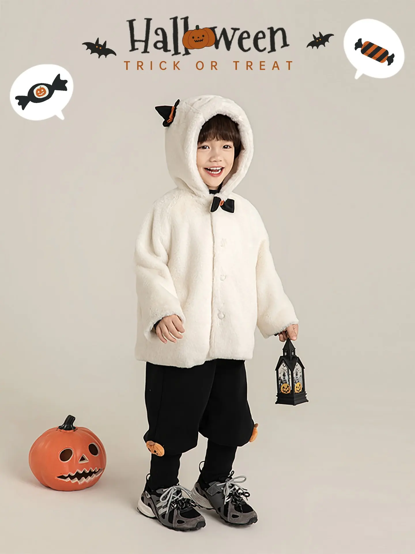 Boys Winter Set 2025 Fleece Hooded Coat Pumpkin Patch Elastic Cuffs Plush Thermal Festive Gift Outfit 1-7Y