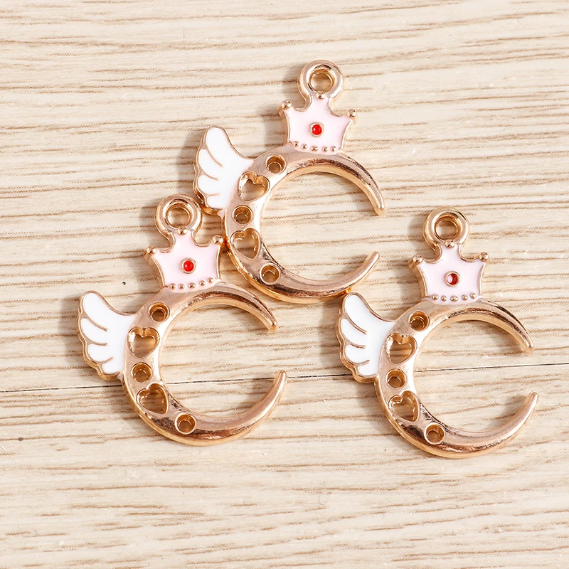 Tusember 10 Stück 17*23mm Niedliche Emaille-Kronen-Flügel-Mond-Anhänger DIY-Anhänger für Armband, Halskette, Ohrring, Schmuckherstellungszubehör – Detail 5