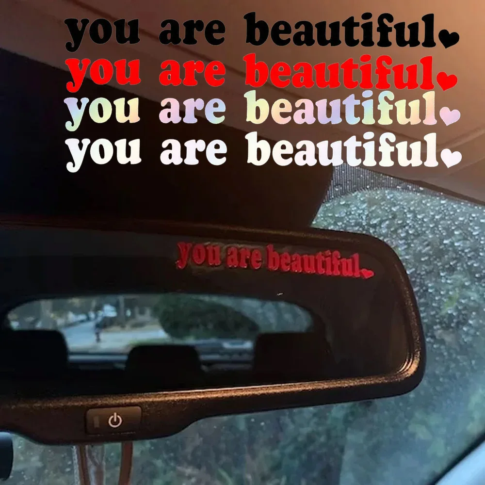 

Car You Are Beautiful English Letter Stickers Rearview Mirror Sticker Waterproof Auto Makeup Mirror Text Styling Decor Decal