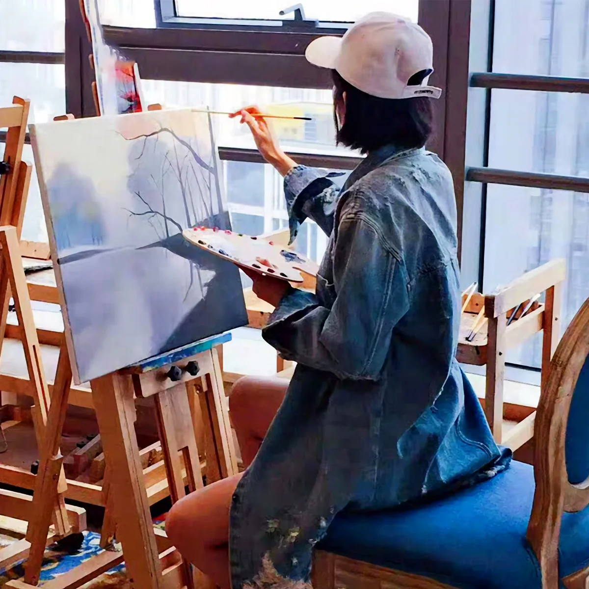 

4Pcs Wood Artist Stretched Canvas Square Cotton Solid Stretched Canvases for Oil Acrylic Painting Professional and Beginner