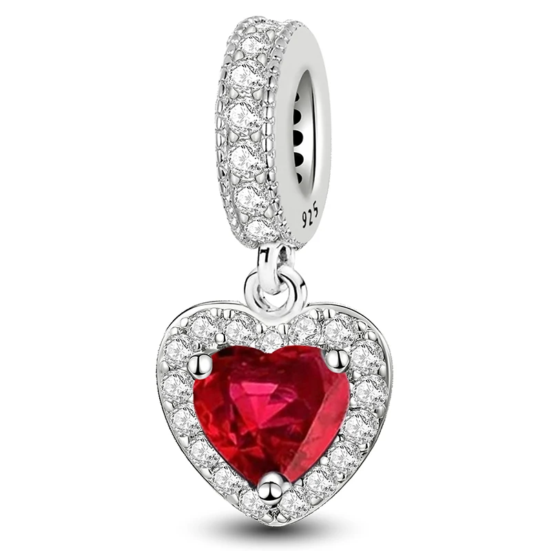 925 Sterling Silber Anhänger Zirkon Pfote Rotes Liebesherz Charms Perlen Passend für Original Armband Armreifen DIY Feiner Schmuck für Frauen