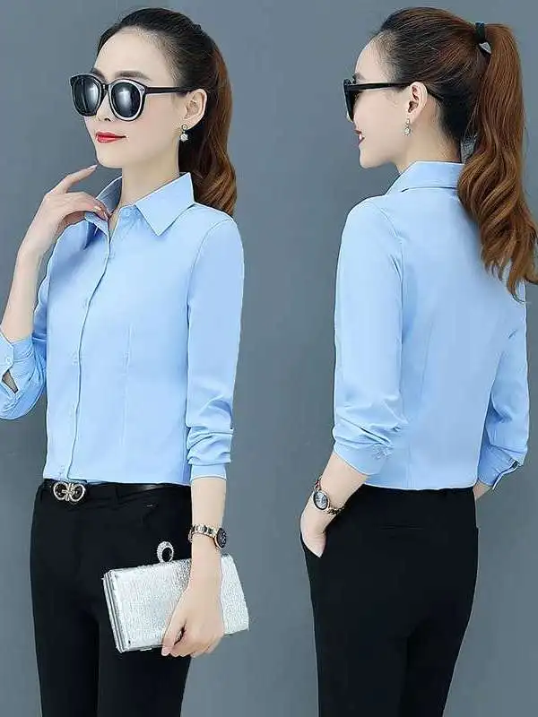 

New Women's Slim Fit Long Sleeve White Shirt Cleanfit Style Polyester Fiber Thin Non-deformable Spring Summer Fashion Ladies'...