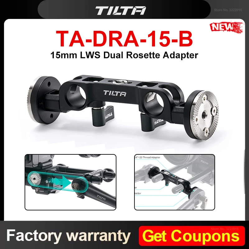 TILTA 15 mm LWS Dual-Rosettenadapter TA-DRA-15-B, kompatibel mit Rosettenverlängerungsarmen und Handgriffen