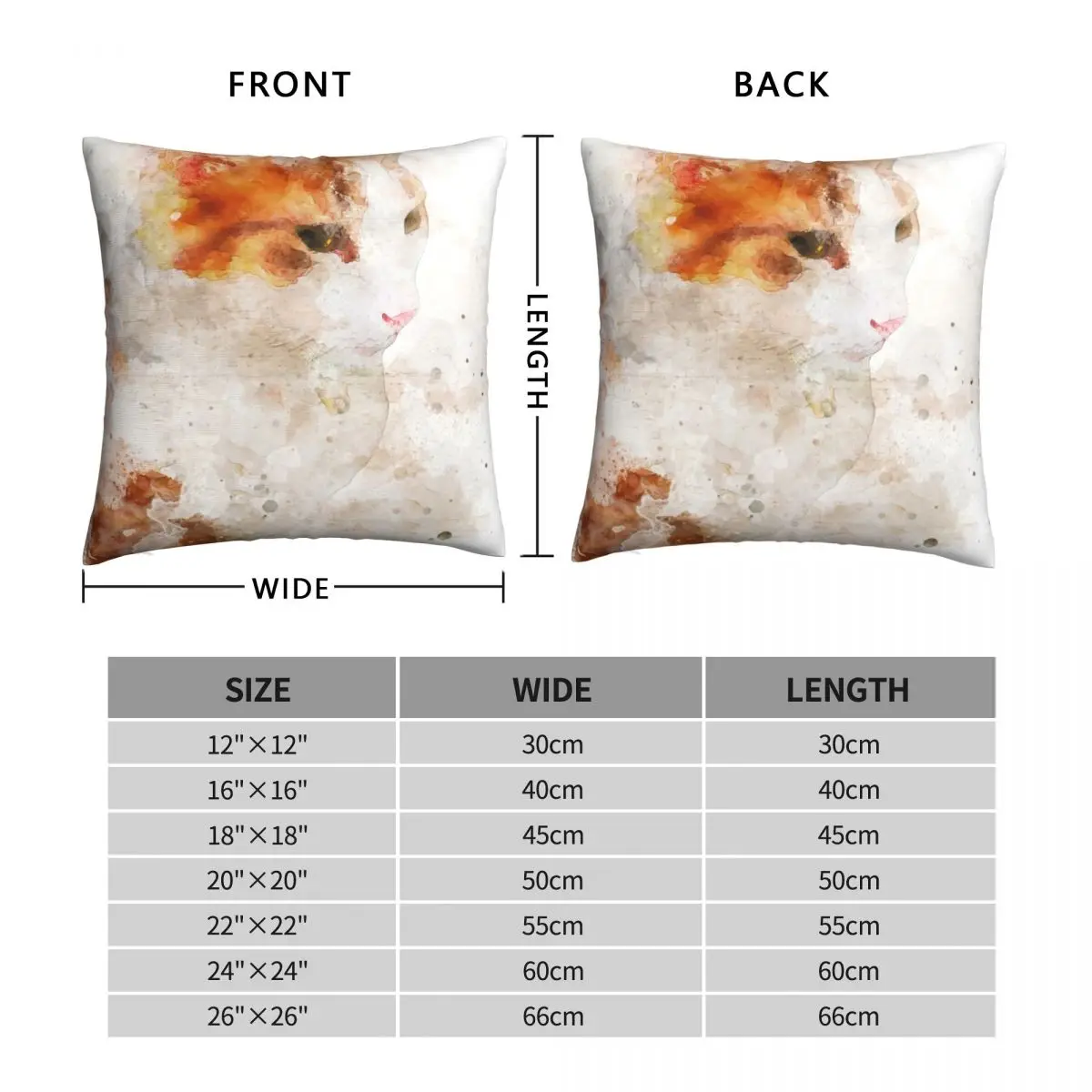 Ginger Cat Watercolor Square Pillowcase Polyester Linen Velvet Creative Zip Decorative Pillow Case Home Cushion Case