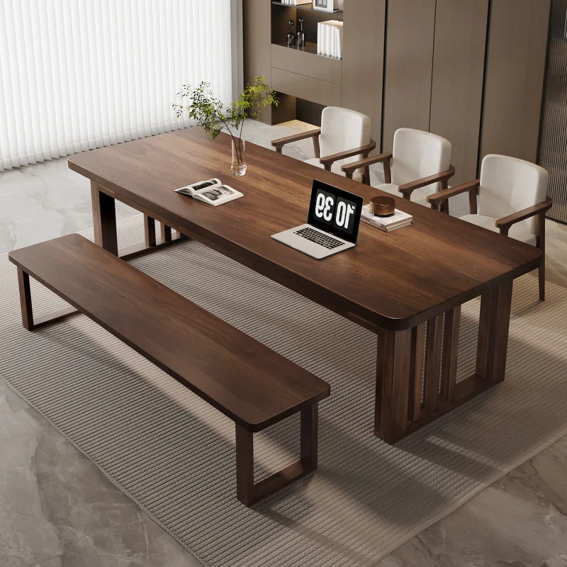 Grande table en noyer pour le salon, transformable en table de lecture, table de conférence, bureau, table à manger, table en bois massif.