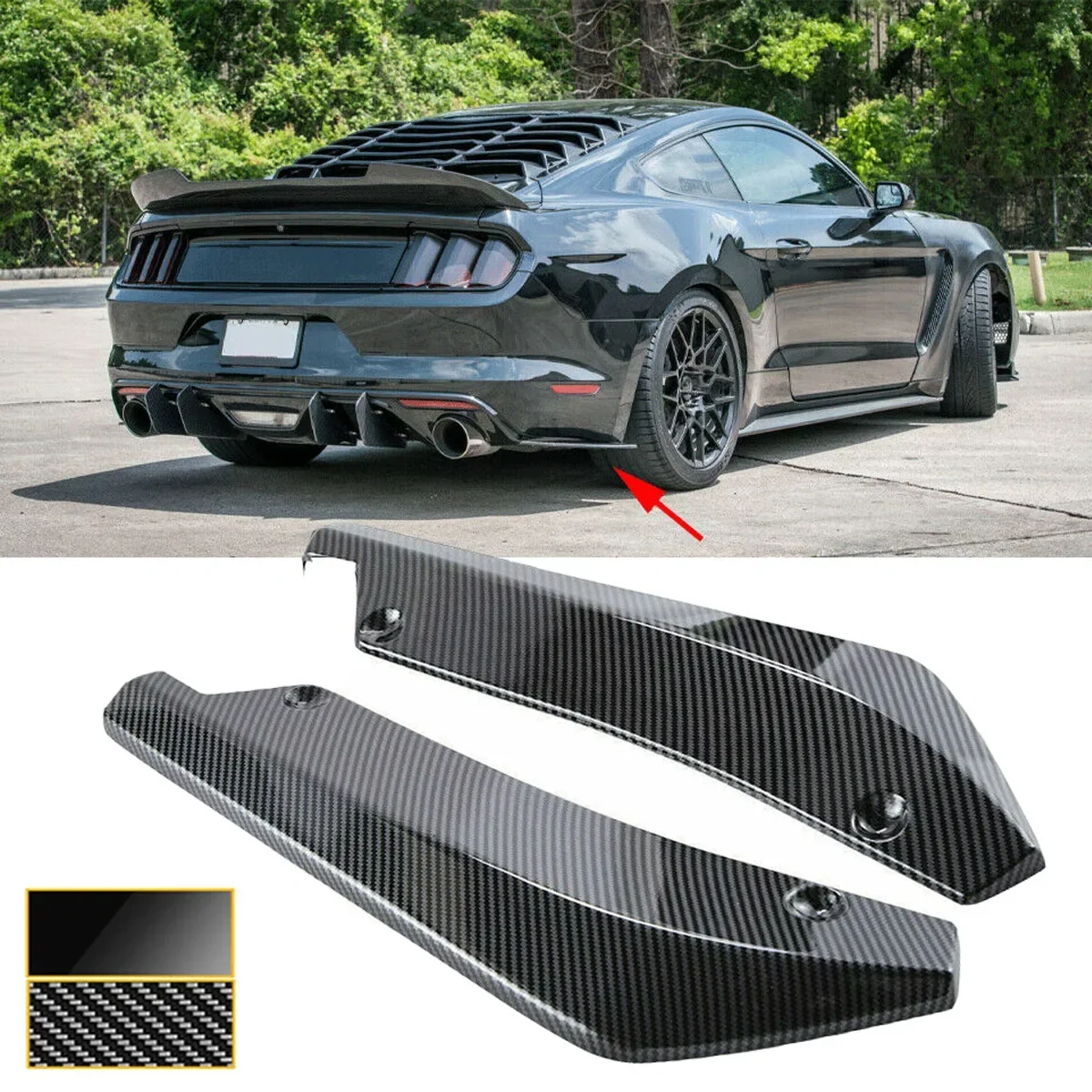 2PCS Rear Bumper Splitter Cover Universal For Ford Mustang 2000-2022 Side Spoiler Diffuser Canards Chin Car Accessories