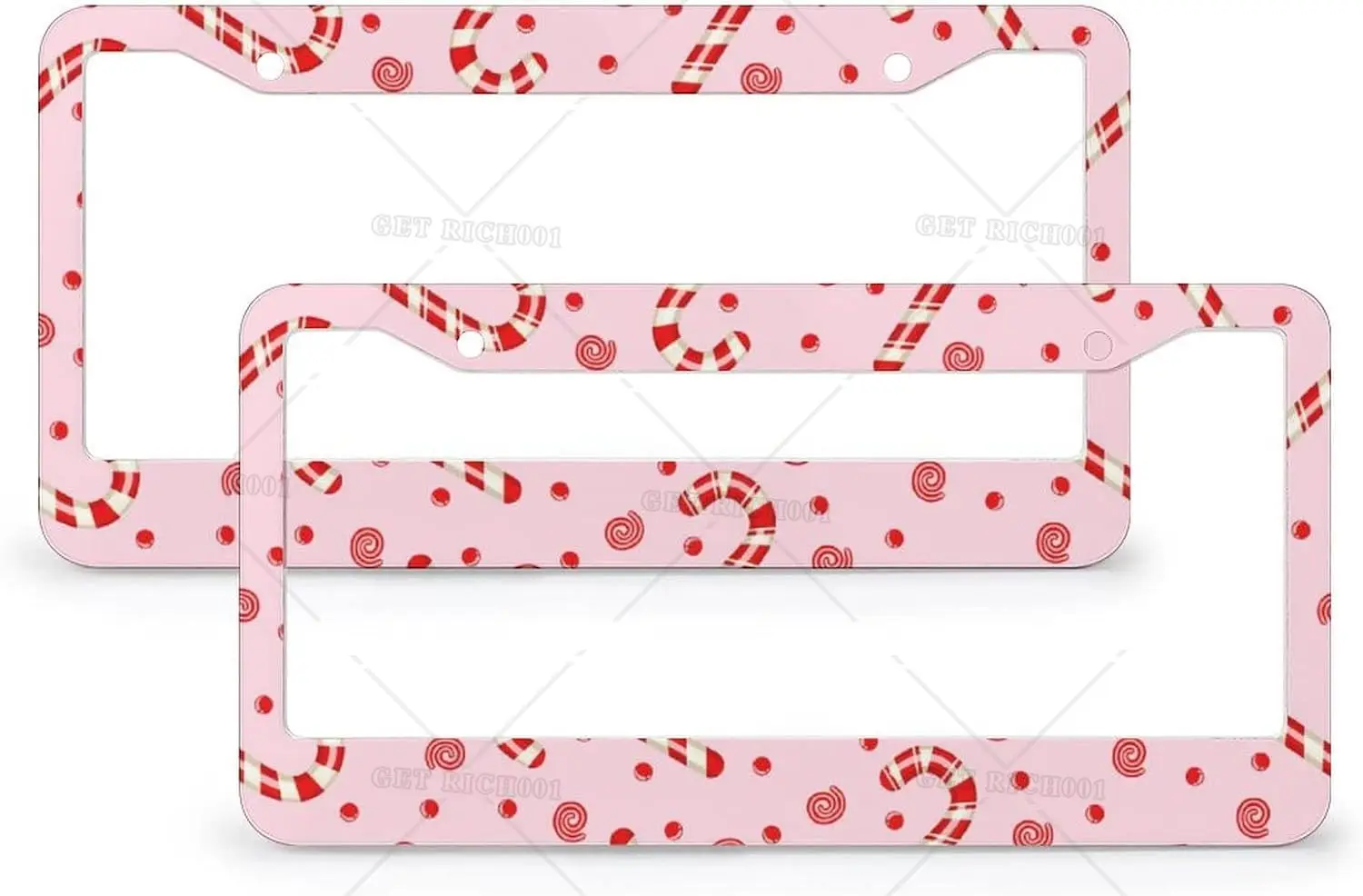 Candy Sweet Pink Christmas 2 Holes Aluminum License Plate Frames 2Pcs Solid Rust-Proof Merry Xmas Standard US Car Plate Frame